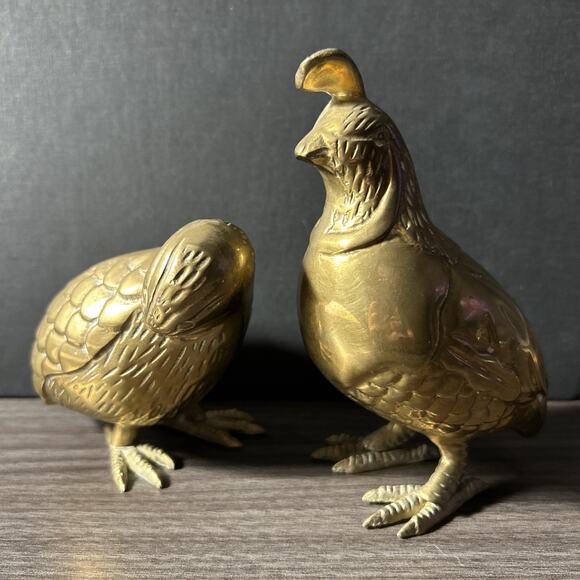 2 Solid Brass California Quail Figures 4” Long Heavy Detailed High Quality - Picture 2 of 14
